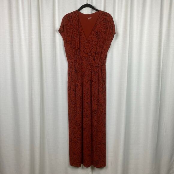Garnet Hill Brown Leaf Print Shelby Knit Maxi Dress Sz.S - Picture 4 of 14